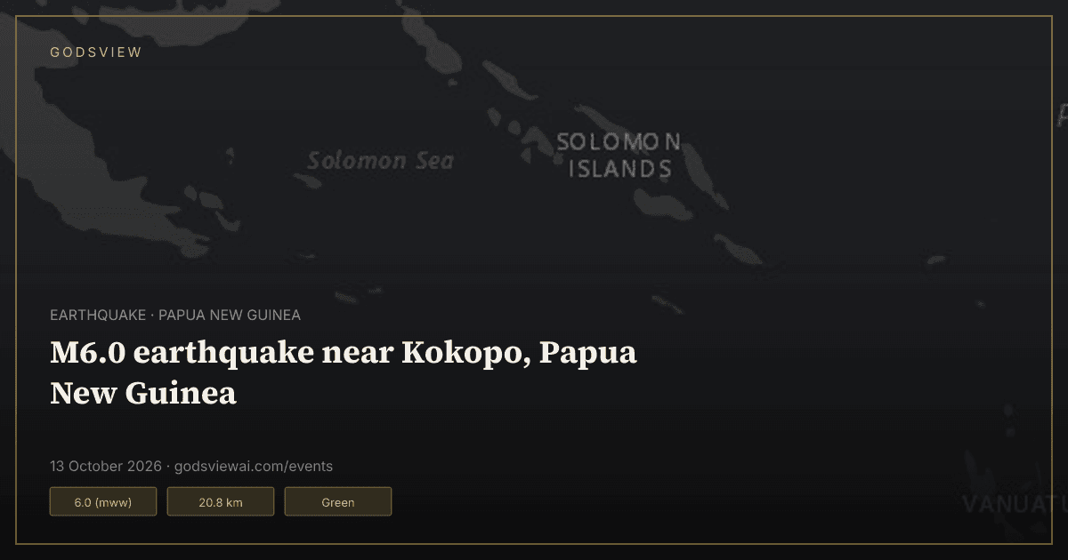Map of M6.0 earthquake near Kokopo, Papua New Guinea