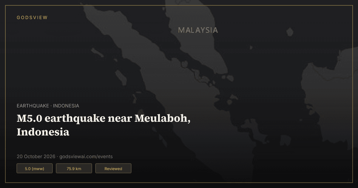 Map of M5.0 earthquake near Meulaboh, Indonesia