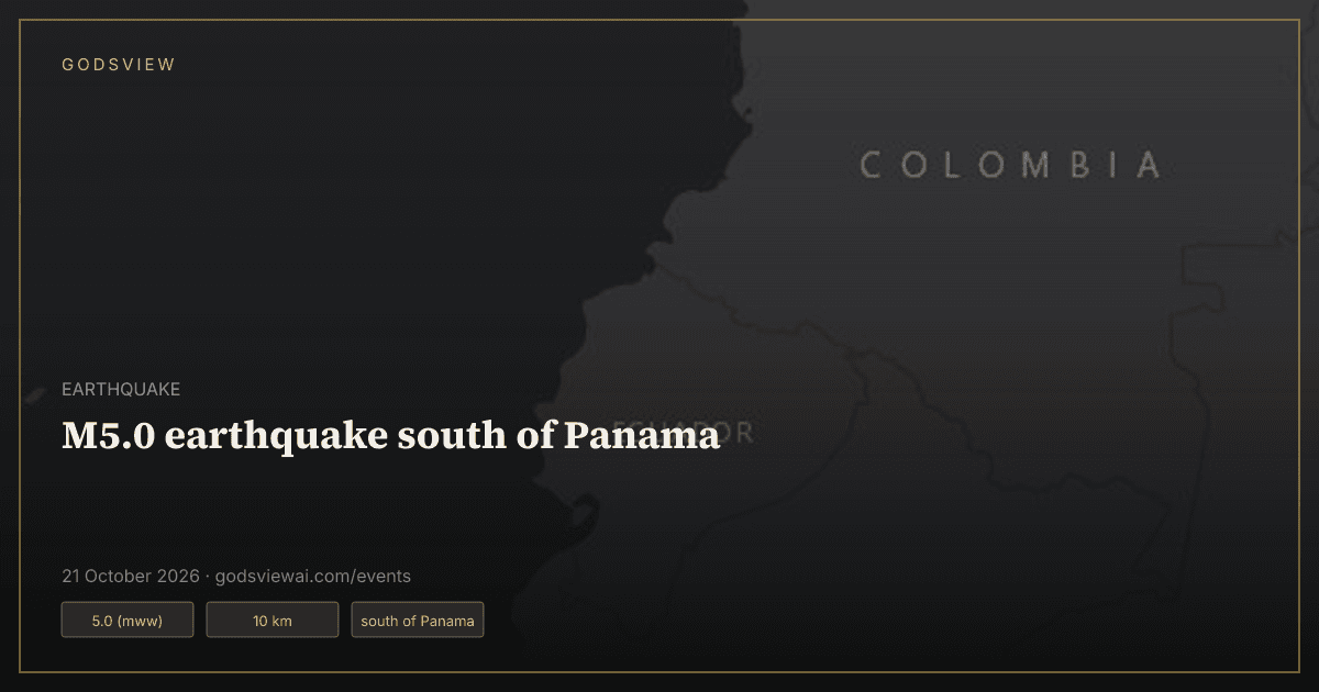 Map of M5.0 earthquake south of Panama