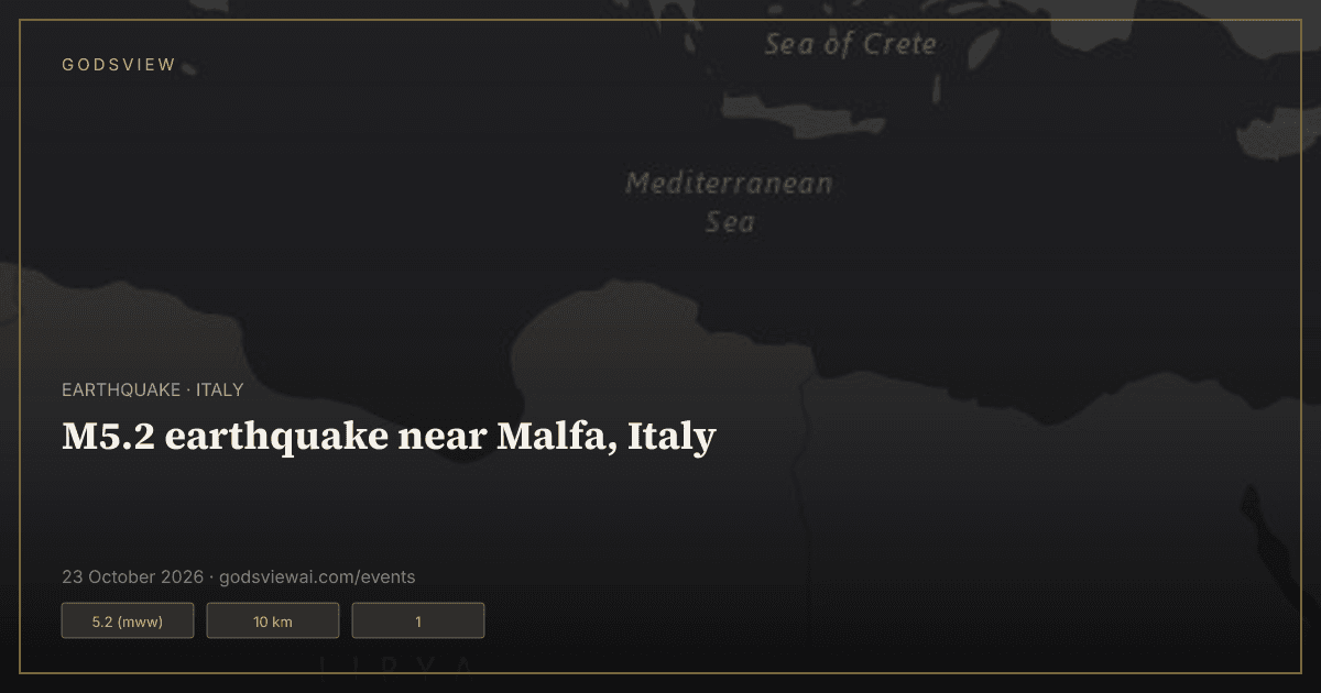 Map of M5.2 earthquake near Malfa, Italy