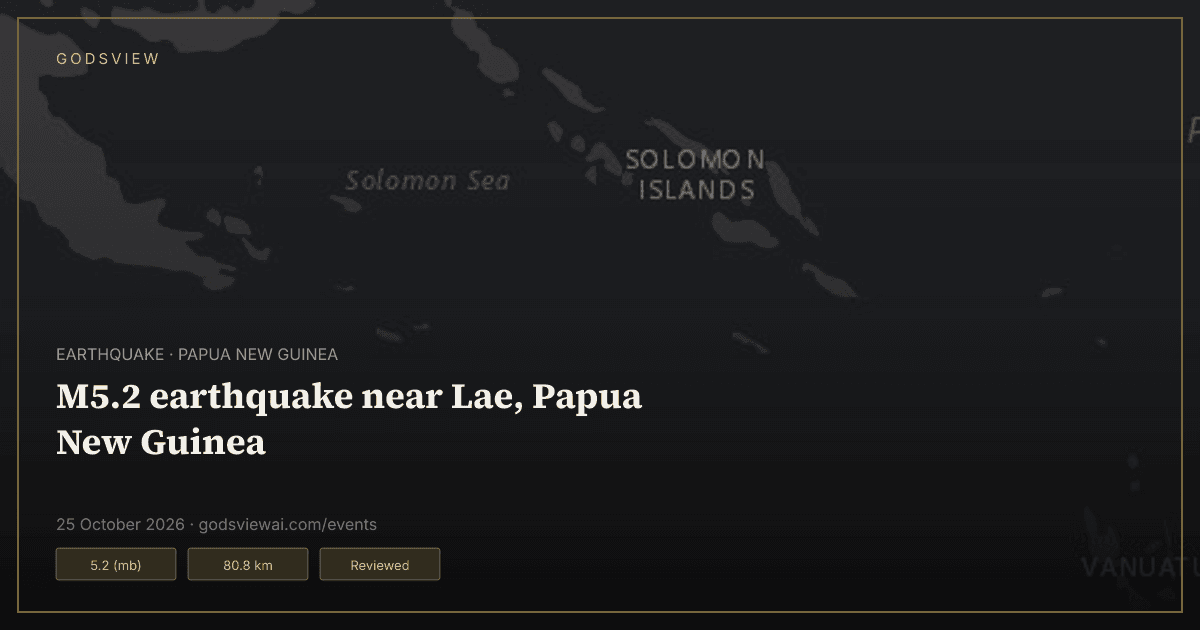Map of M5.2 earthquake near Lae, Papua New Guinea