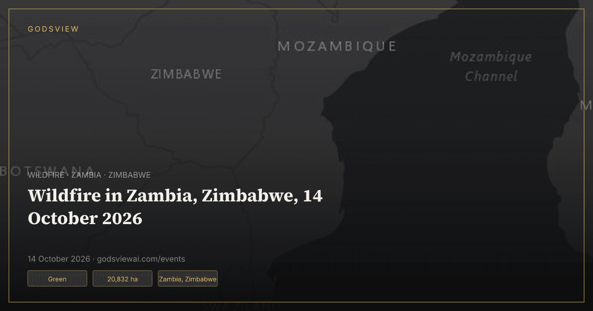 Map of Wildfire in Zambia, Zimbabwe, 14 October 2026